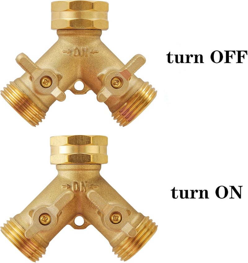 BILBAL Garden Hose Splitter 2 Way Heavy Duty, Outdoor Faucet Splitter 2 Way, Solid Brass Spigot Splitter Hose Y Splitter with Shutoff Valve - Image 3